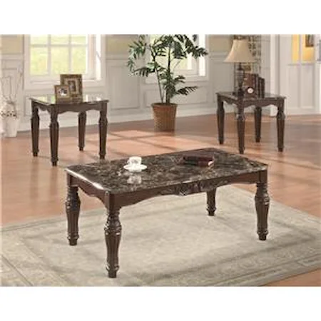 3-Piece Traditional Faux Marble Occasional Table Set